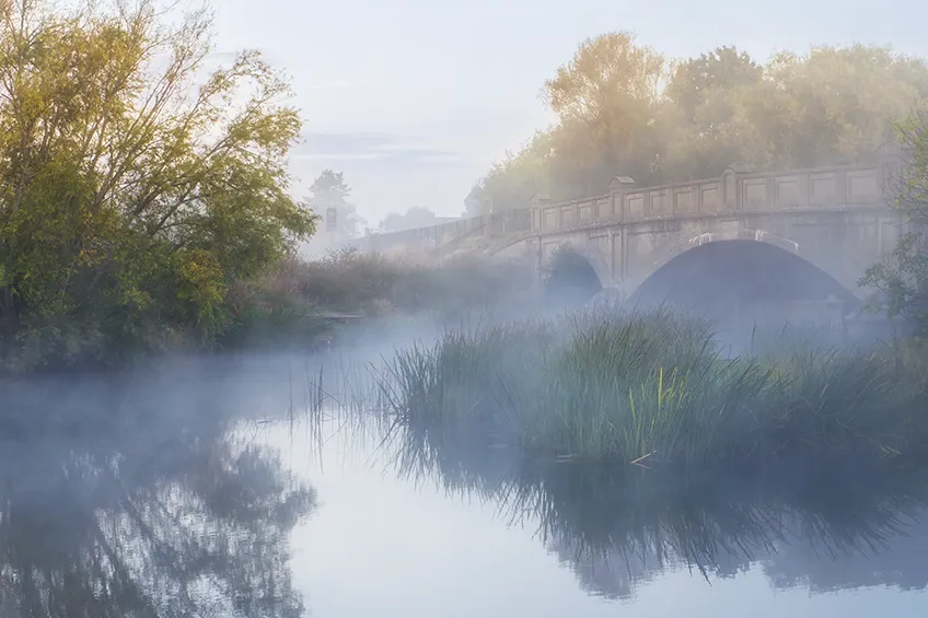 Pershore New Bridge Mists, Pershore &ndash; fine art print from the Pershore Plum Festival 2026 exhibition